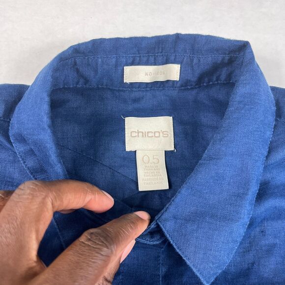 Chicos No Iron Linen Shirt Blue Button Down 3/4 Sleeve Collared Top Small .5 - Picture 4 of 10